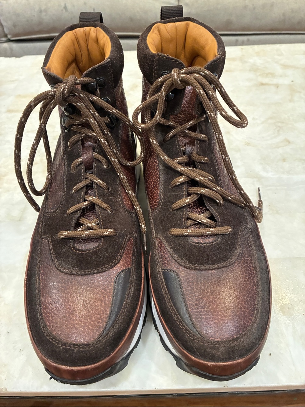 Magnanni Brown and Tan Leather High-Top Sneakers